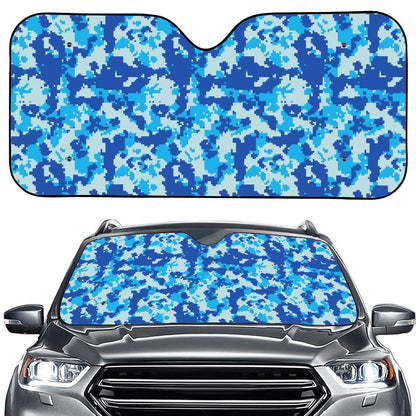 Blue Digital Camo Pattern Print Car Windshield Sun Shade