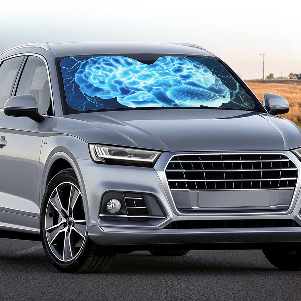 Blue Electrical Brain Activity Print Car Windshield Sun Shade