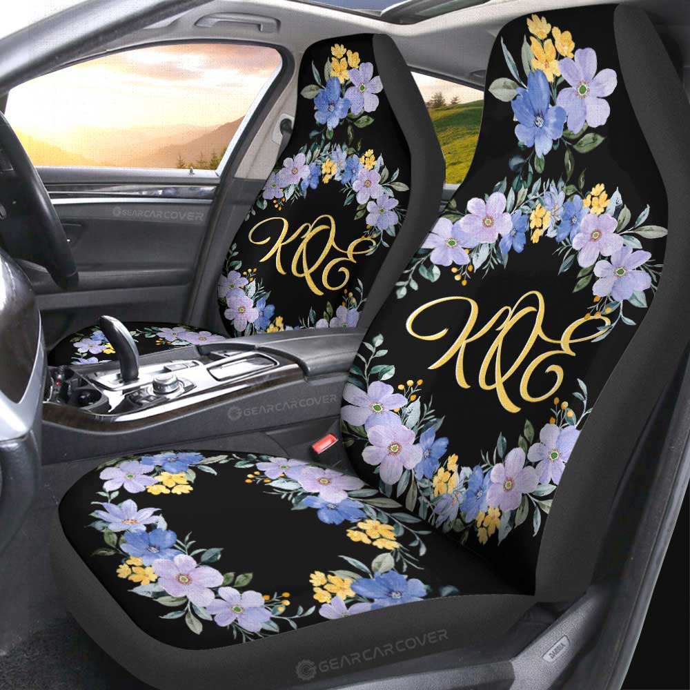 Blue Flowers Car Seat Covers Custom Personalized Name Car Accessories