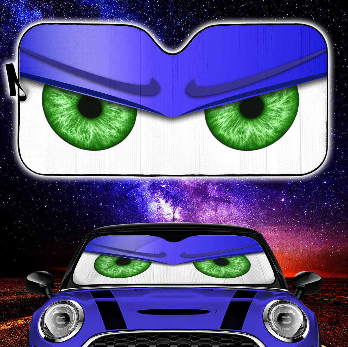 Blue Funny Angry Cartoon Eyes Car Auto Sun Shades Windshield Accessories Decor Gift