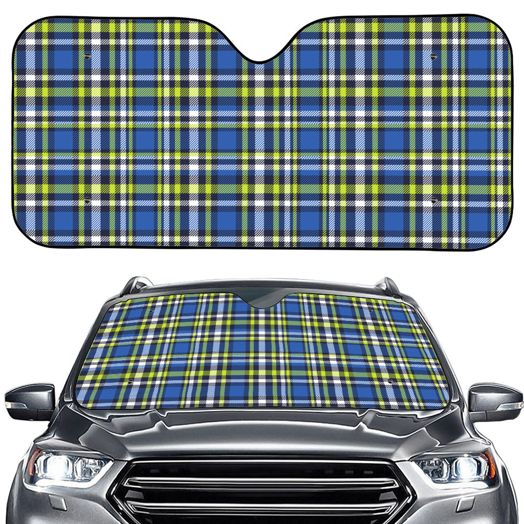 Blue Green And White Plaid Pattern Print Car Windshield Sun Shade