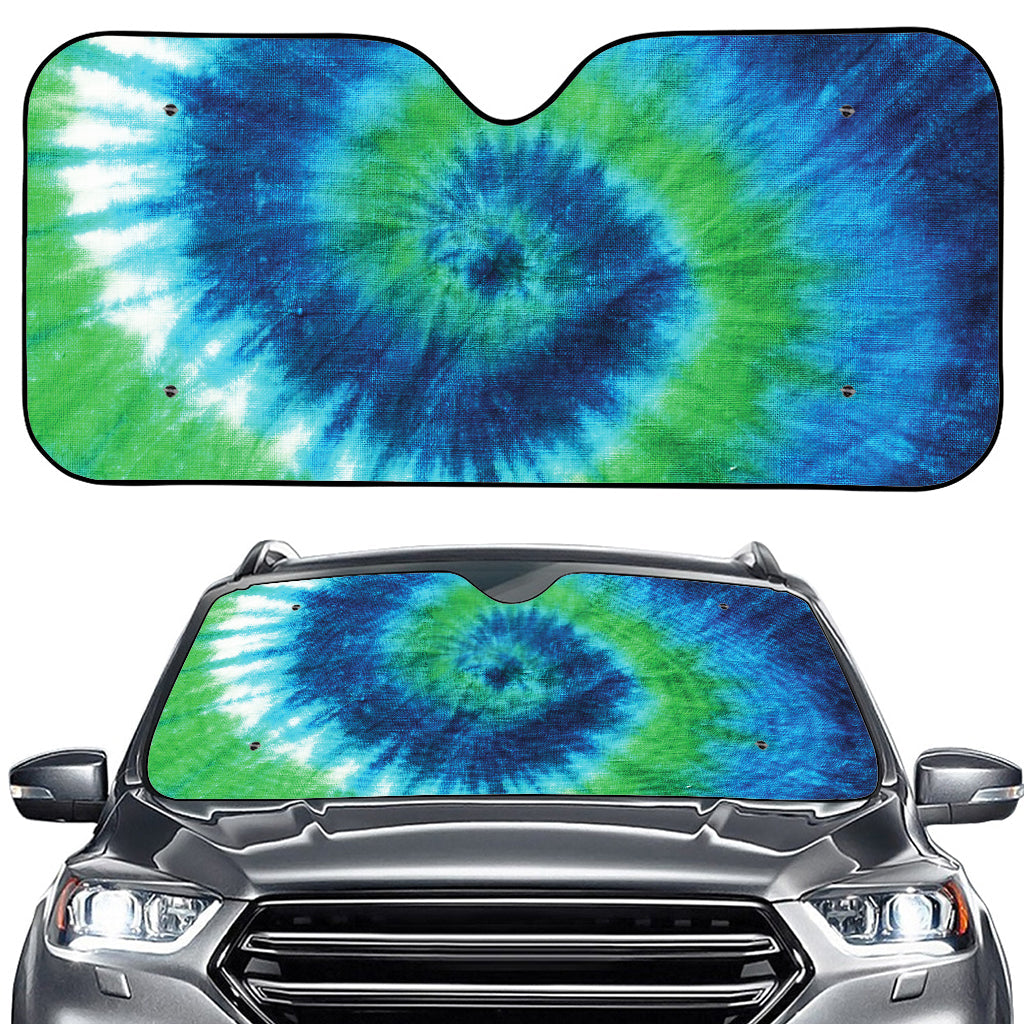 Blue Green And White Tie Dye Print Car Windshield Sun Shade
