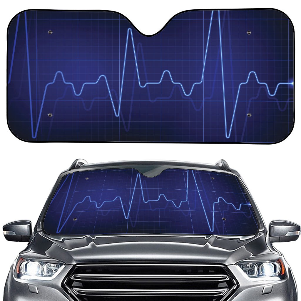 Blue Heartbeat Print Car Windshield Sun Shade