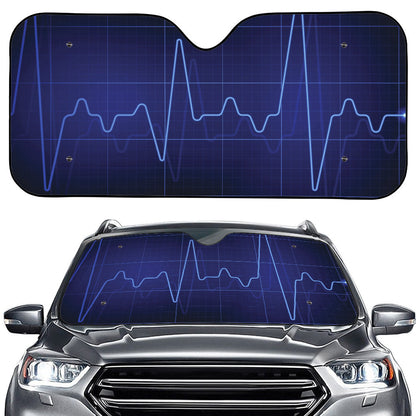 Blue Heartbeat Print Car Windshield Sun Shade