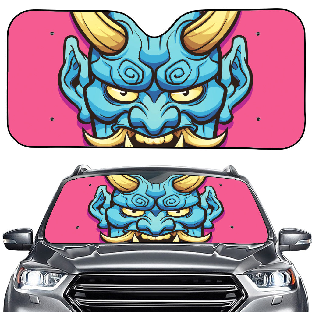 Blue Japanese Demon Print Car Windshield Sun Shade