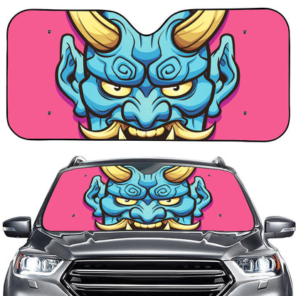 Blue Japanese Demon Print Car Windshield Sun Shade