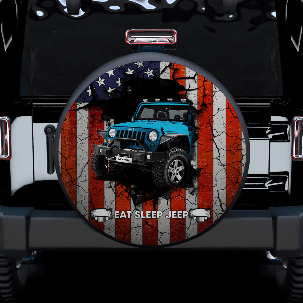 Blue Jeep American Flag Car Spare Tire Cover