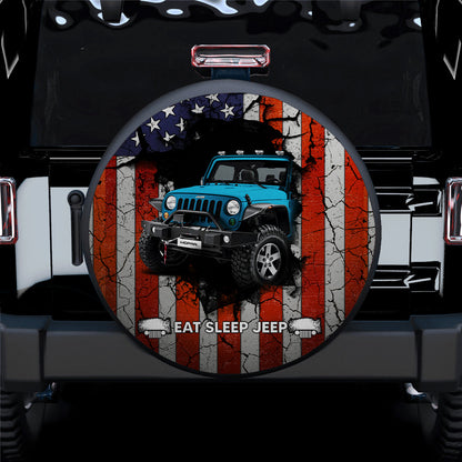 Blue Jeep American Flag Car Spare Tire Cover