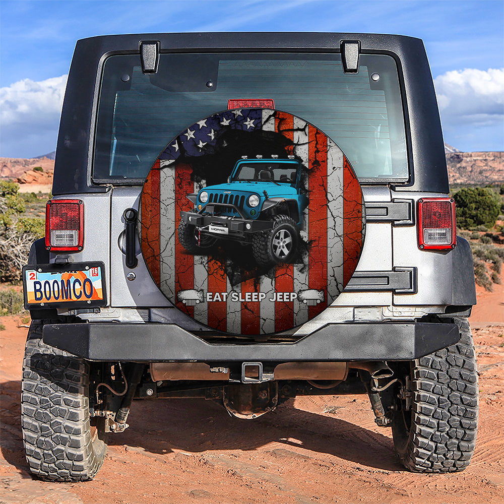 Blue Jeep American Flag Car Spare Tire Cover