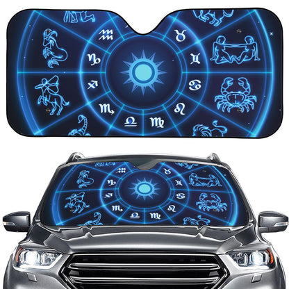 Blue Light Zodiac Circle Print Car Windshield Sun Shade