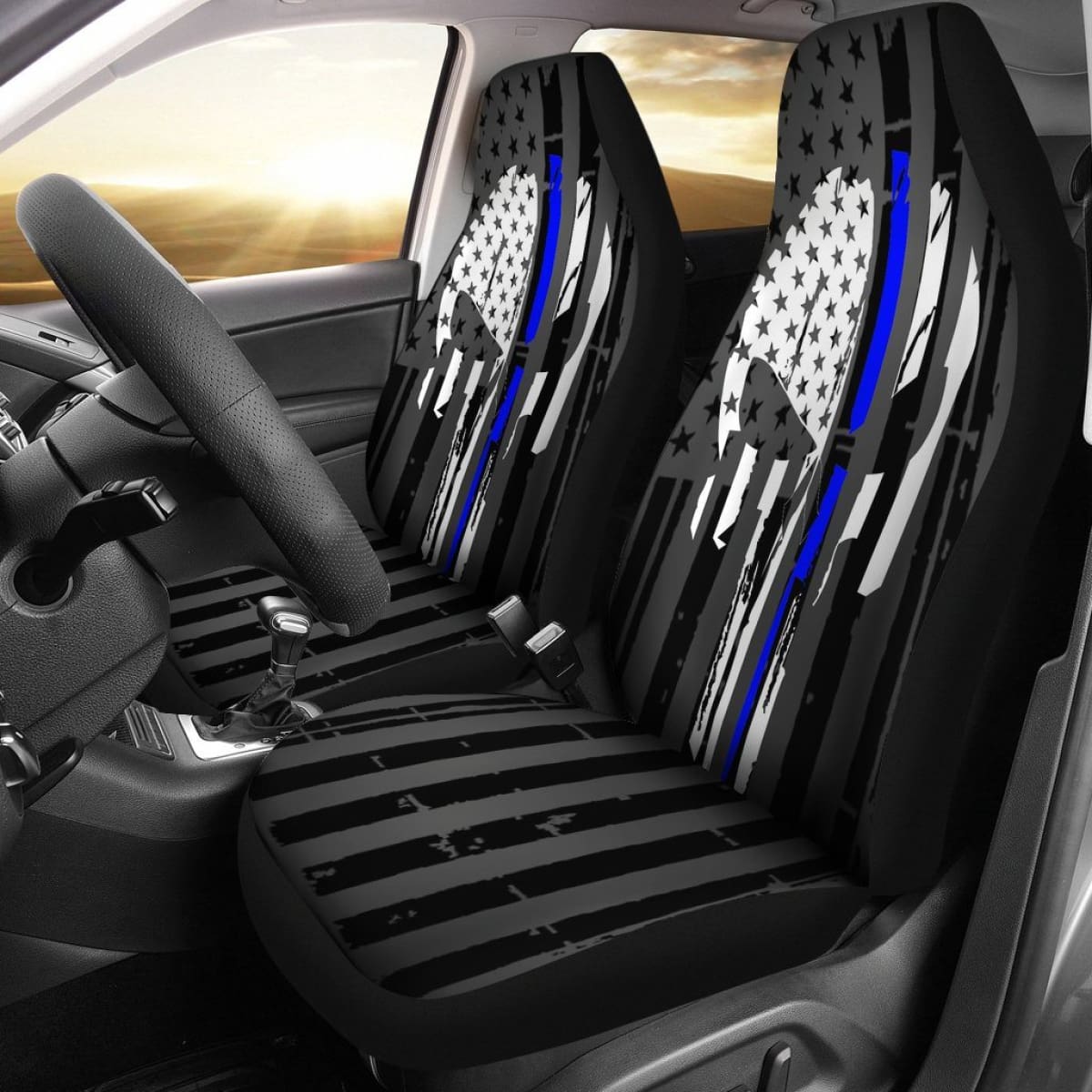Blue Line Punisher Inspired Car Seat Covers Set Of 2 Universal Fit 234910