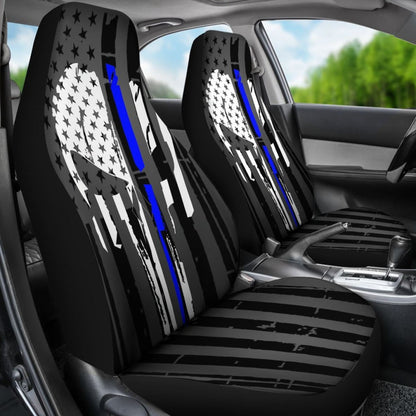 Blue Line Punisher Inspired Car Seat Covers Set Of 2 Universal Fit 234910