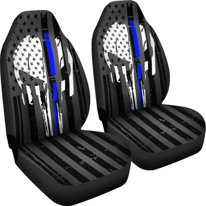 Blue Line Punisher Inspired Car Seat Covers Set Of 2 Universal Fit 234910