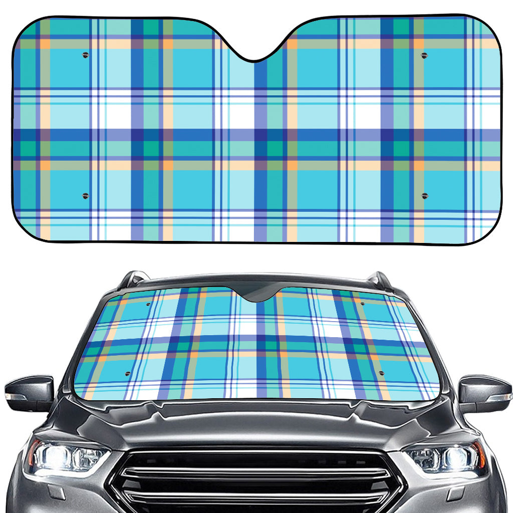 Blue Madras Pattern Print Car Windshield Sun Shade