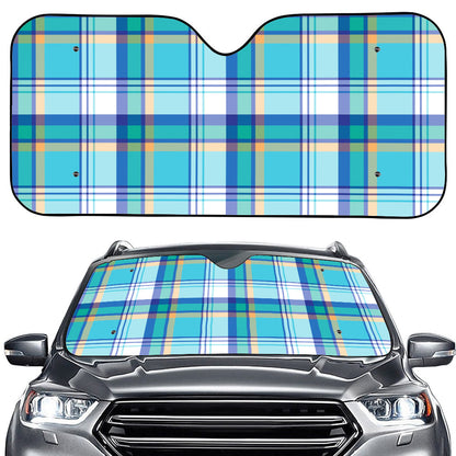 Blue Madras Pattern Print Car Windshield Sun Shade