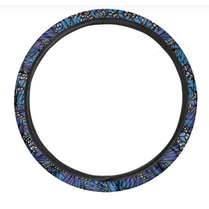 Blue Monarch Butterfly Wings Print Car Steering Wheel Cover