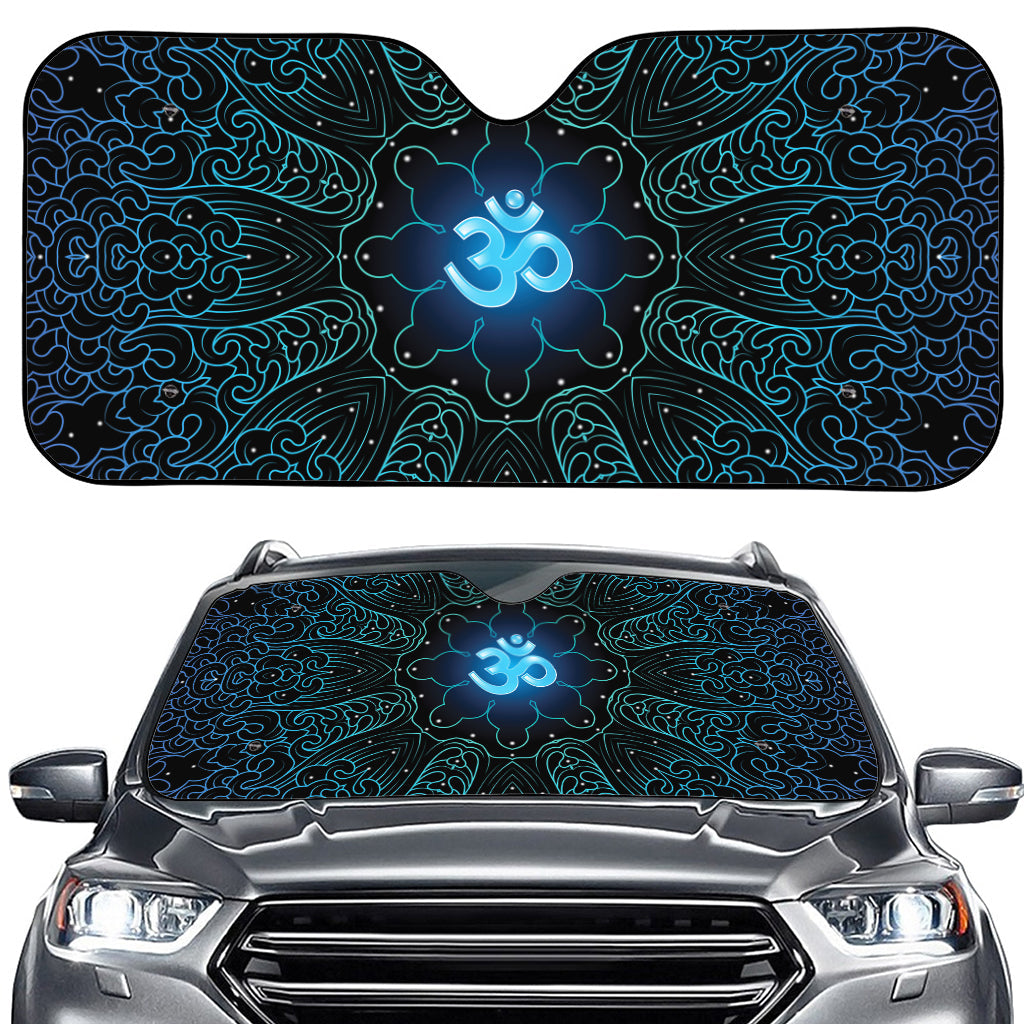 Blue Om Mandala Print Car Windshield Sun Shade
