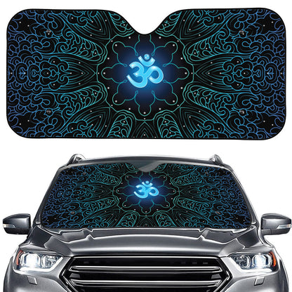Blue Om Mandala Print Car Windshield Sun Shade