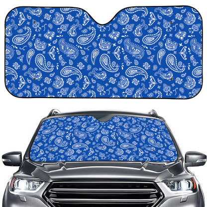 Blue Paisley Bandana Pattern Print Car Windshield Sun Shade