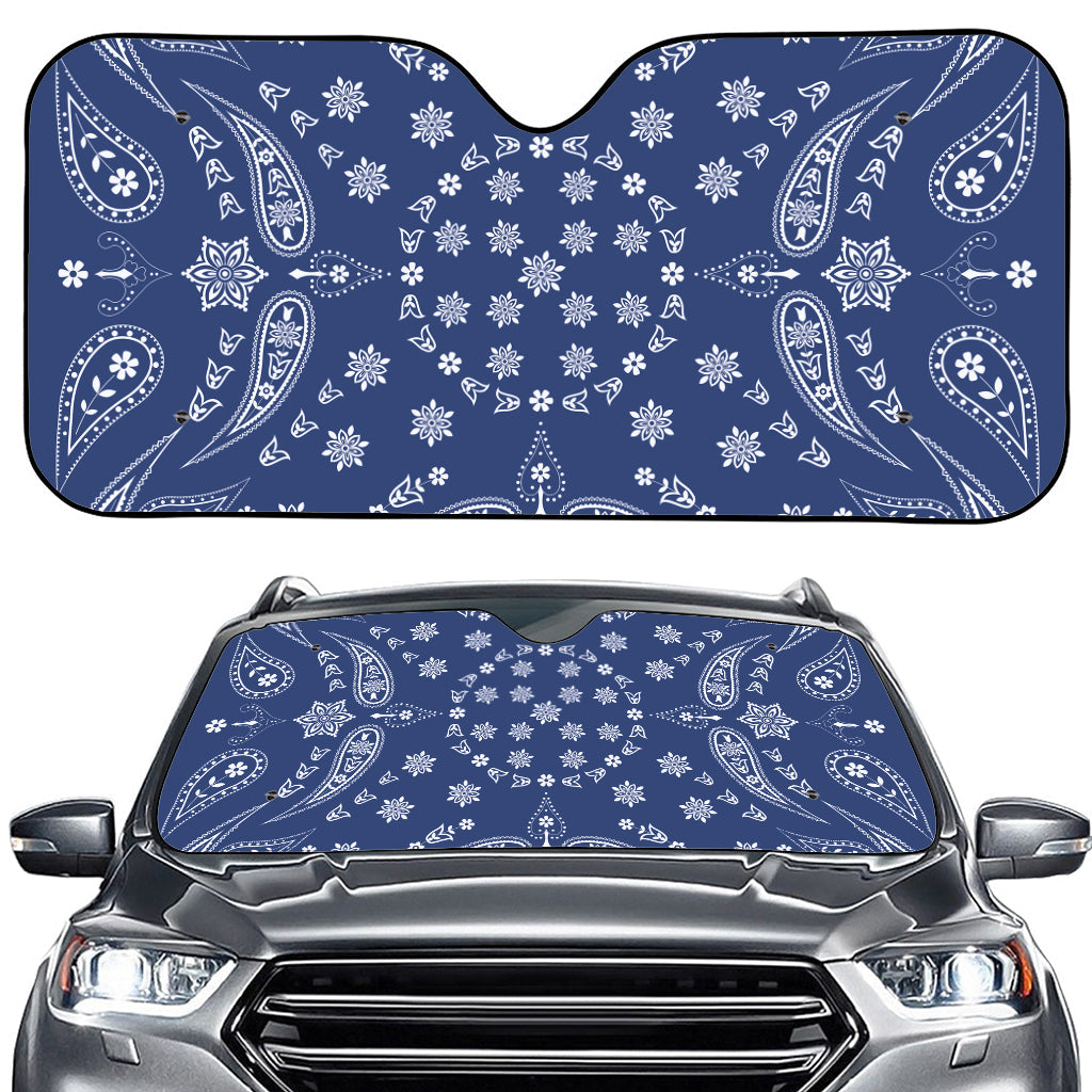 Blue Paisley Bandana Print Car Windshield Sun Shade