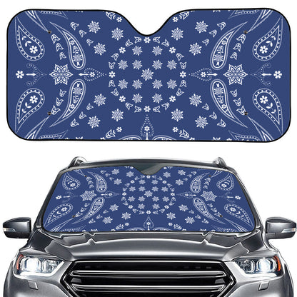 Blue Paisley Bandana Print Car Windshield Sun Shade