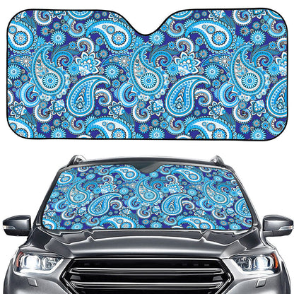Blue Paisley Pattern Print Car Windshield Sun Shade