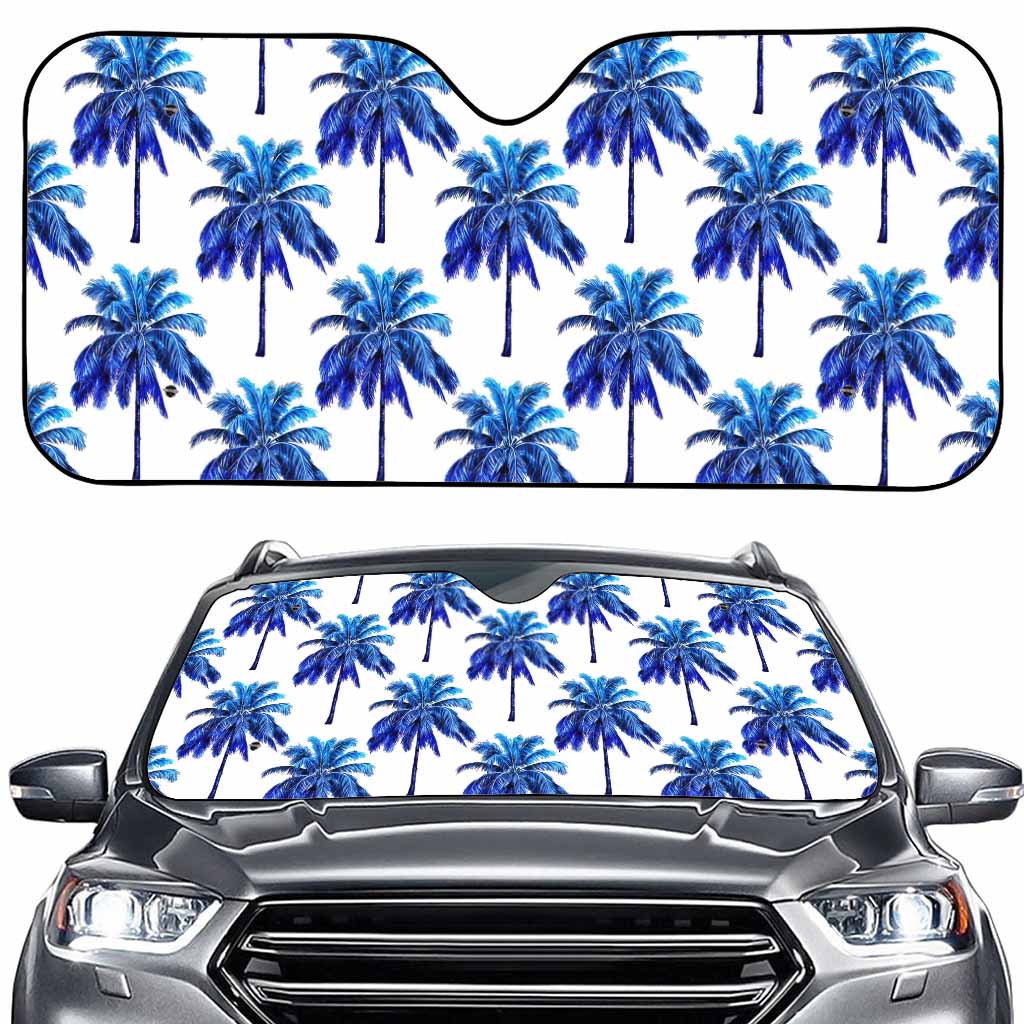 Blue Palm Tree Pattern Print Car Windshield Sun Shade