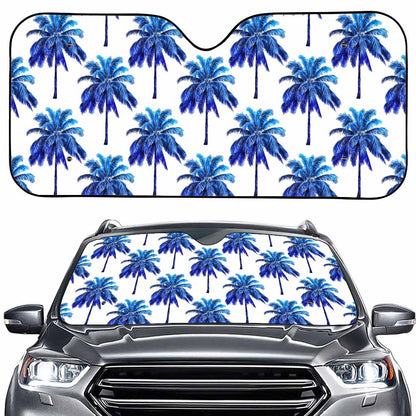 Blue Palm Tree Pattern Print Car Windshield Sun Shade