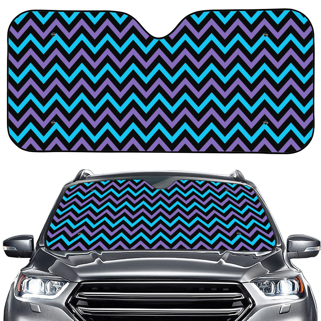 Blue Purple And Black Chevron Print Car Windshield Sun Shade
