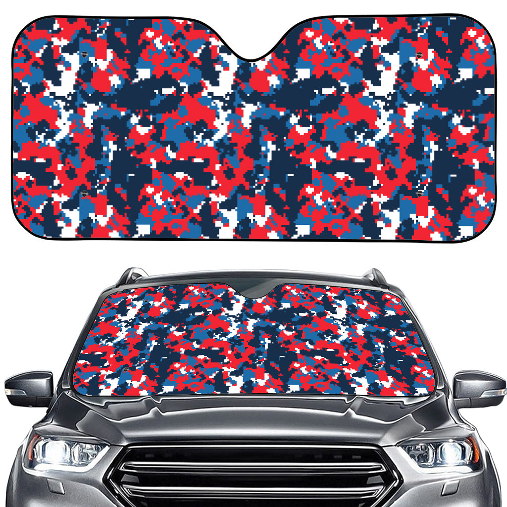 Blue Red And White Digital Camo Print Car Windshield Sun Shade