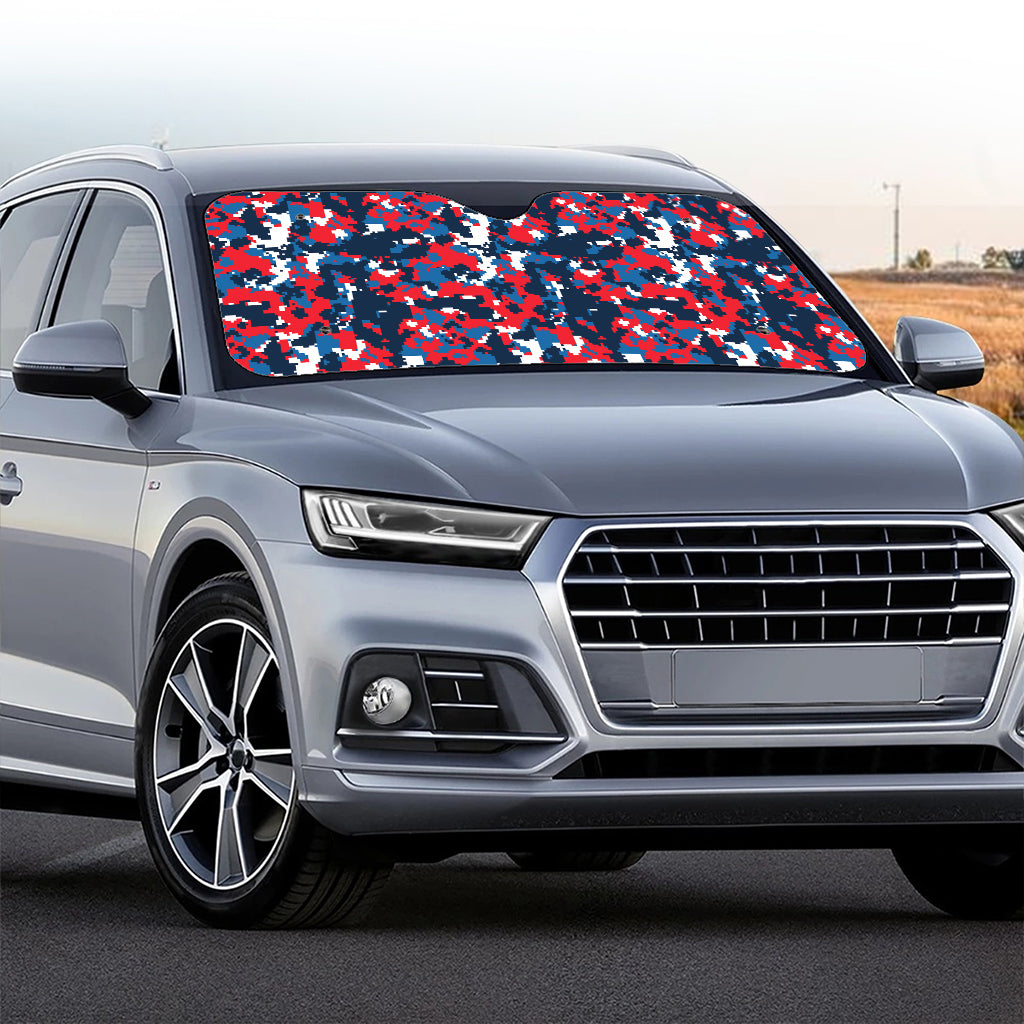 Blue Red And White Digital Camo Print Car Windshield Sun Shade