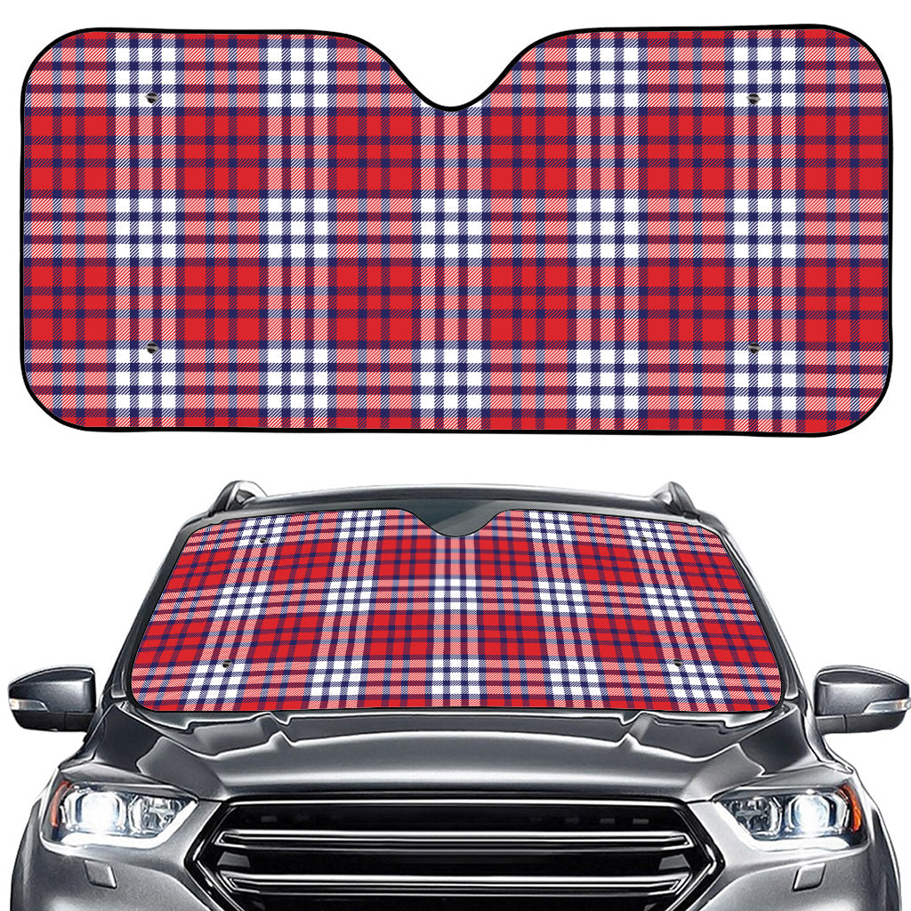 Blue Red And White USA Plaid Print Car Windshield Sun Shade