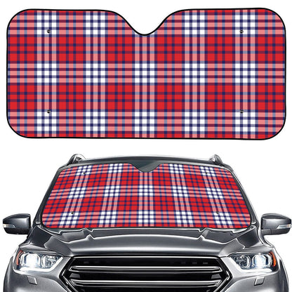 Blue Red And White USA Plaid Print Car Windshield Sun Shade