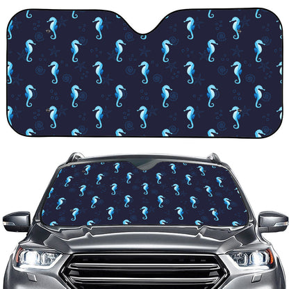 Blue Seahorse Pattern Print Car Windshield Sun Shade