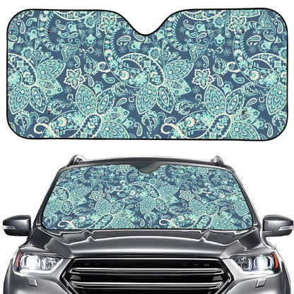 Blue Sky Paisley Bohemian Pattern Print Car Windshield Sun Shade
