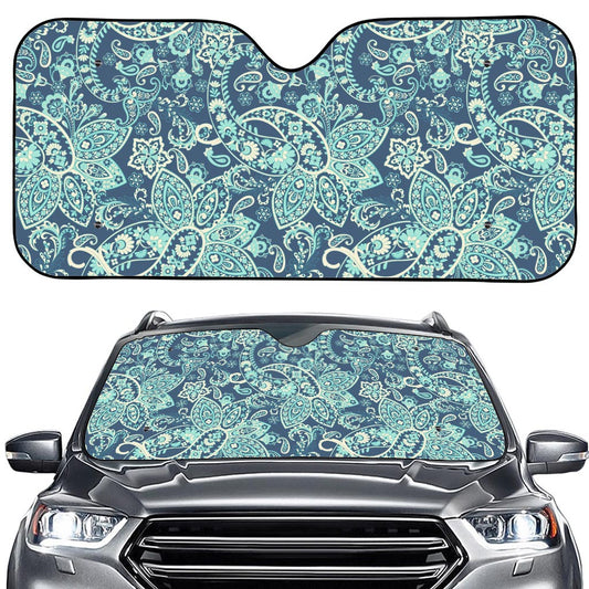Blue Sky Paisley Bohemian Pattern Print Car Windshield Sun Shade