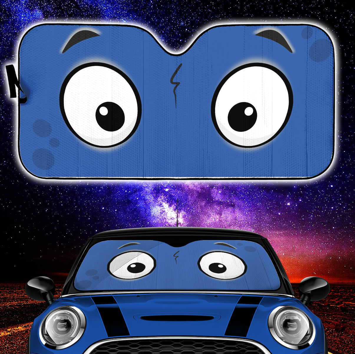 Blue Slight Surprised Cartoon Eyes Car Auto Sunshades