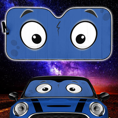 Blue Slight Surprised Cartoon Eyes Car Auto Sunshades