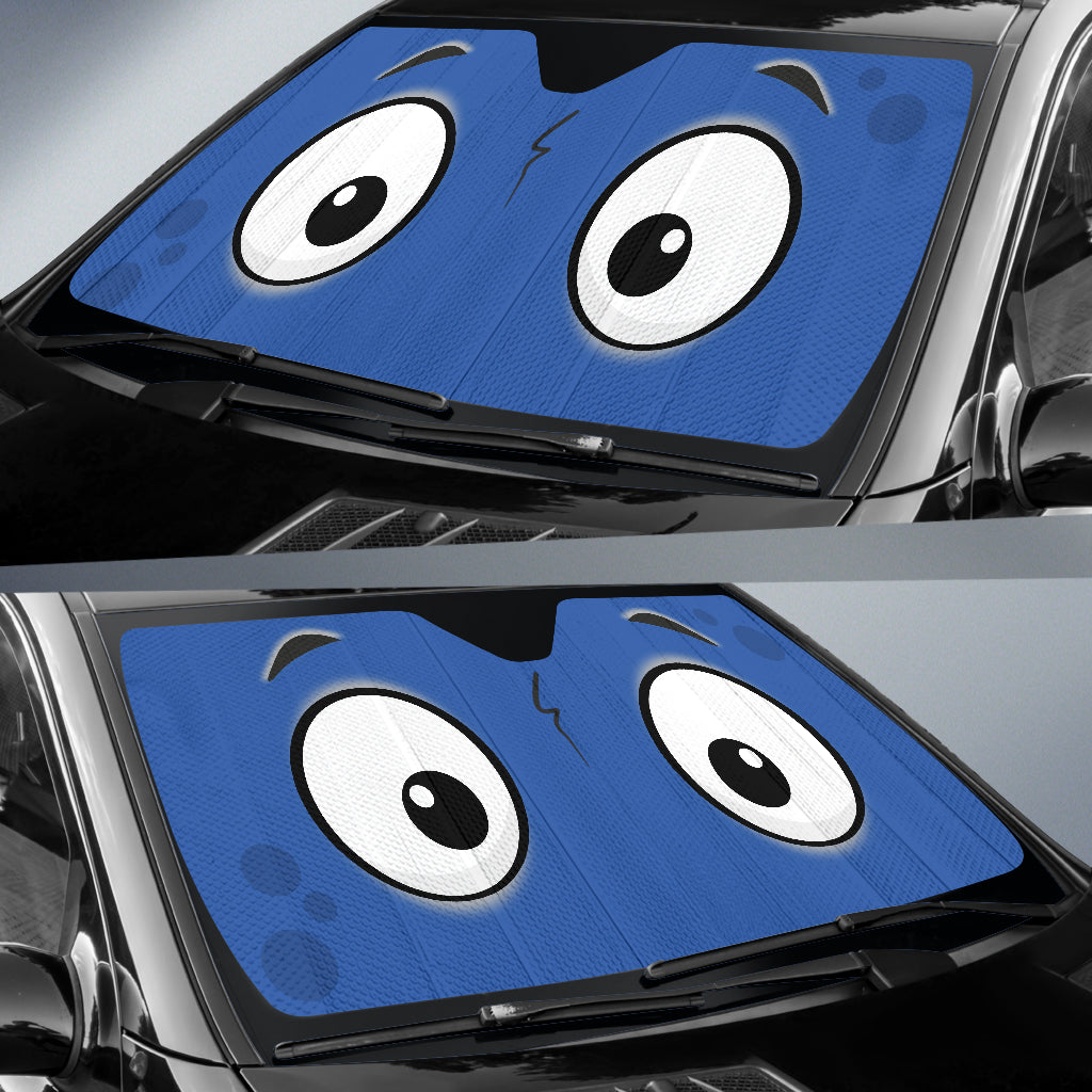 Blue Slight Surprised Cartoon Eyes Car Auto Sunshades