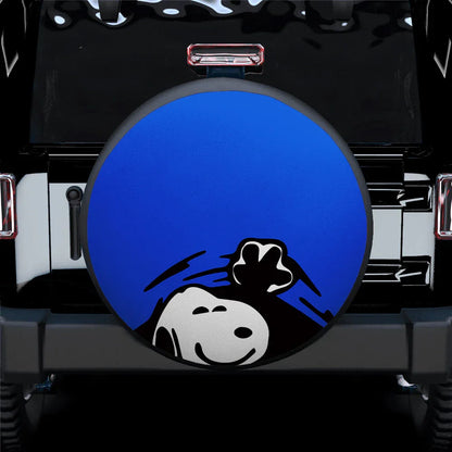 Blue Snoopy Peek A Boo Funny Jeep Car Leather Spare Tire Cover - PersonalizedFury