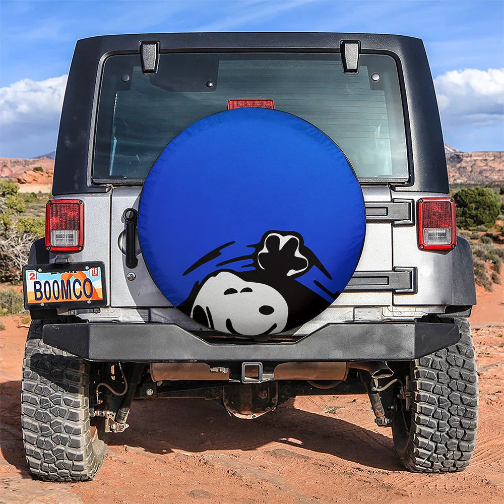 Blue Snoopy Peek A Boo Funny Jeep Car Leather Spare Tire Cover - PersonalizedFury