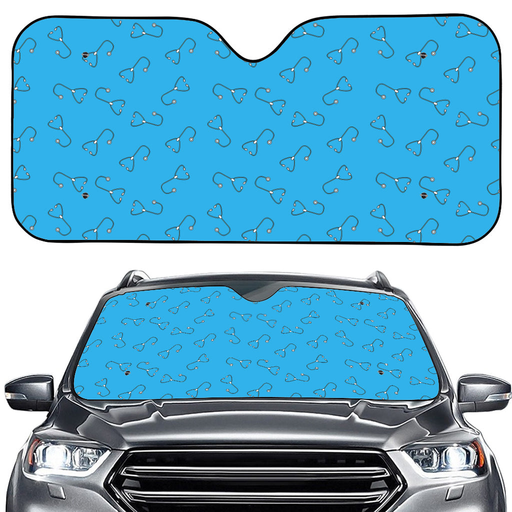 Blue Stethoscope Pattern Print Car Windshield Sun Shade