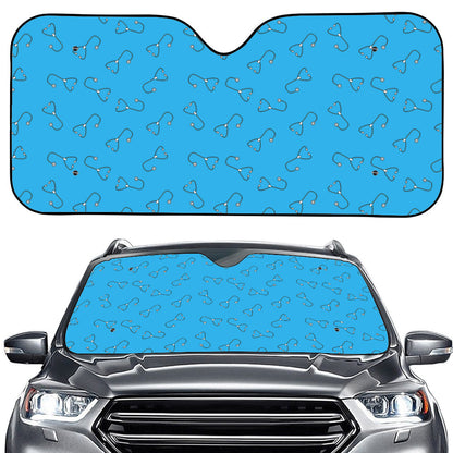 Blue Stethoscope Pattern Print Car Windshield Sun Shade