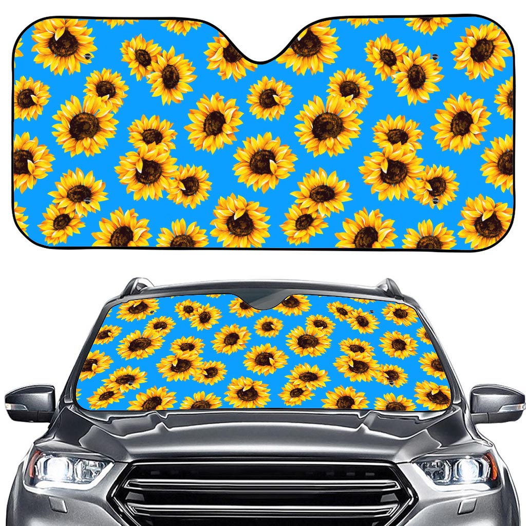 Blue Sunflower Pattern Print Car Windshield Sun Shade