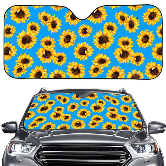 Blue Sunflower Pattern Print Car Windshield Sun Shade