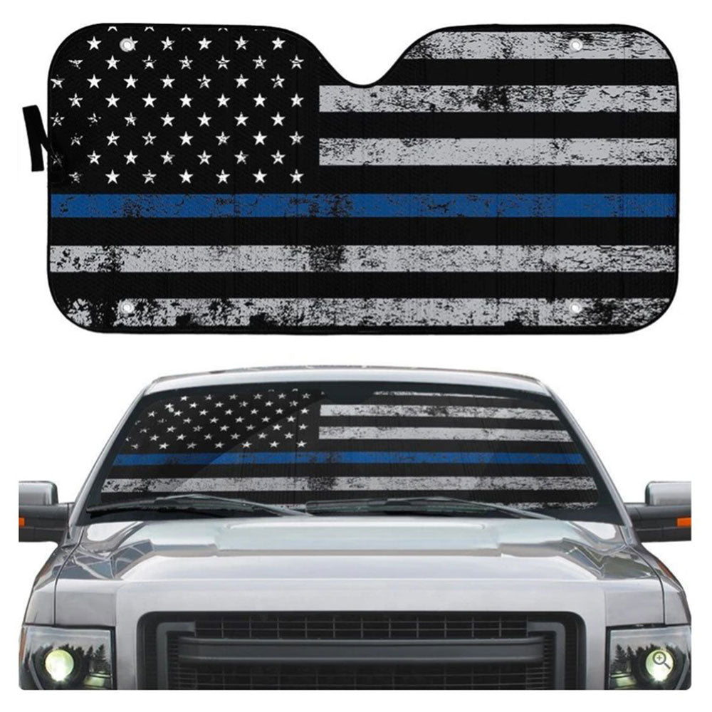 Blue Thin Line American Flag Car Auto Sun Shades Windshield Accessories Decor Gift
