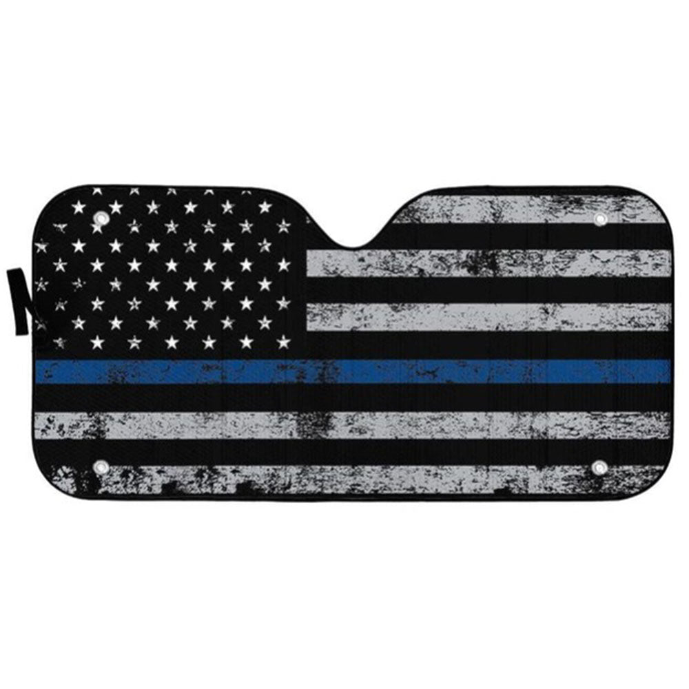 Blue Thin Line American Flag Car Auto Sun Shades Windshield Accessories Decor Gift