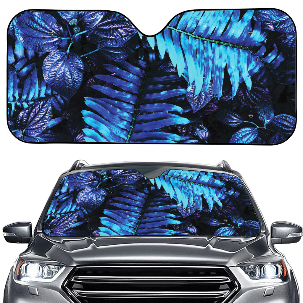 Blue Tropical Leaves Print Car Windshield Sun Shade