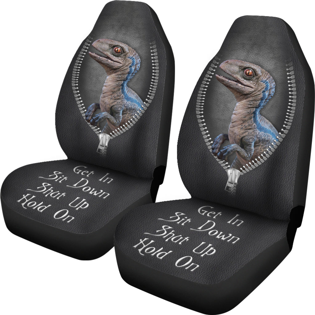 Blue Velociraptor Dinosaur Get In Sit Down Shut Up And Hold On Car Zipper Car Seat Covers
