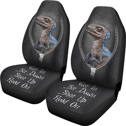 Blue Velociraptor Dinosaur Get In Sit Down Shut Up And Hold On Car Zipper Car Seat Covers
